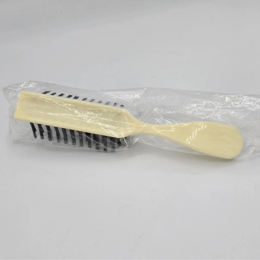 Vtg New Flair Half Round Hair‎ Brush Nylon Bristle Yellow Cream  7 Row NOS